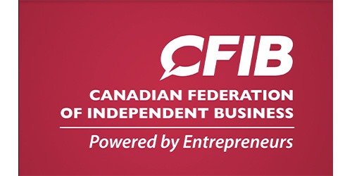 The image displays the logo of the Canadian Federation of Independent Business (CFIB) with the tagline "Powered by Entrepreneurs" on a maroon background.