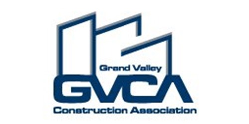 The image displays a logo consisting of stylized letters "GVCA" alongside the words "Grand Valley Construction Association" in blue, representing a professional organization.