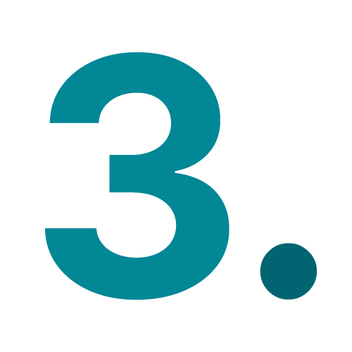 This image displays the number three and a dot, both in a teal color, placed centrally on a solid dark green background.