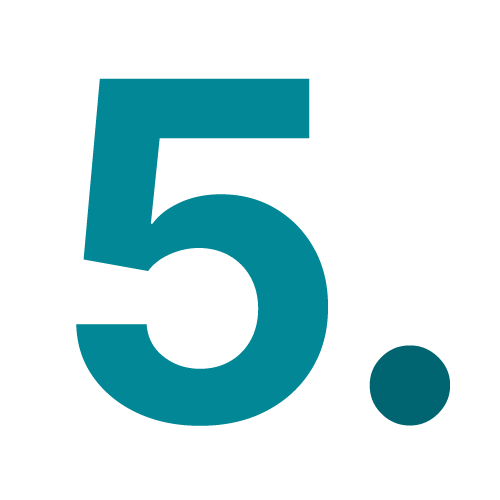 The image shows a large blue numeral five with a small circle or period in the same color, set against a solid dark green background.